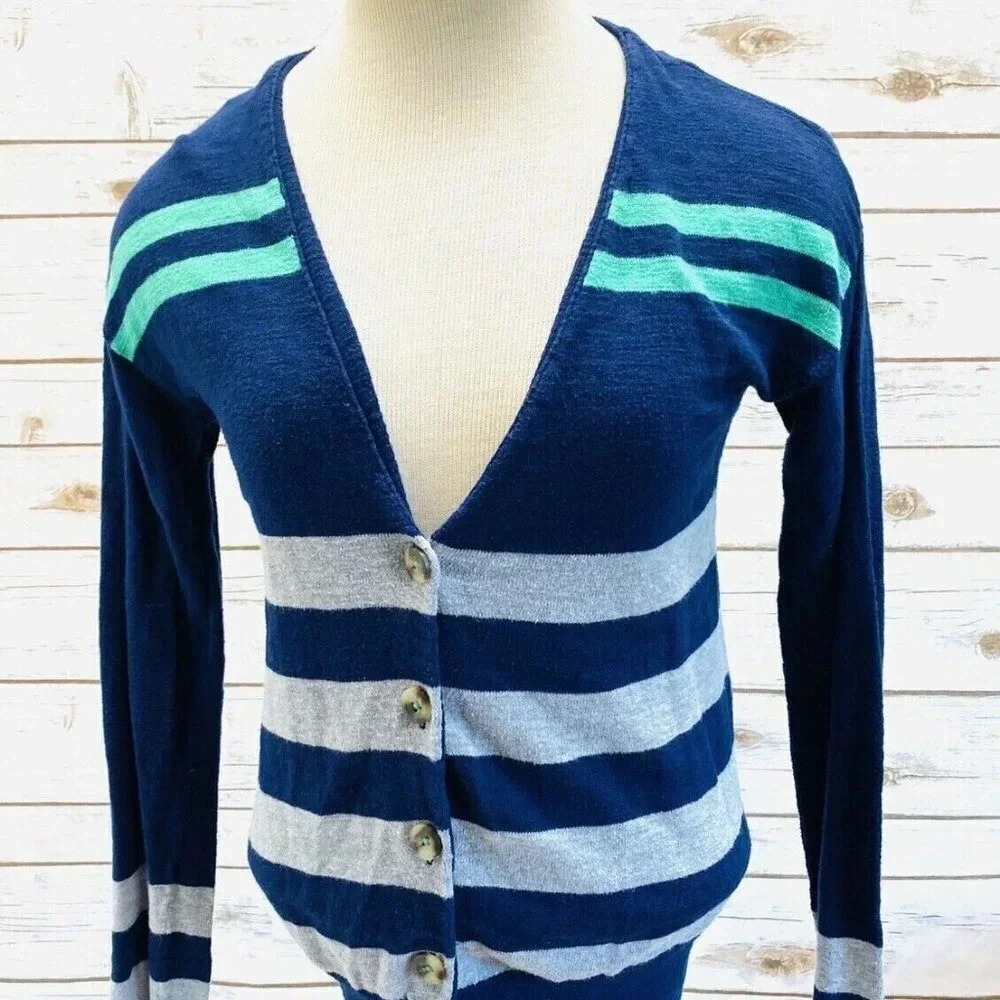 ARIZONA Women Long Sleeve Button Down Striped V-Neck Cardigan Top Size Small